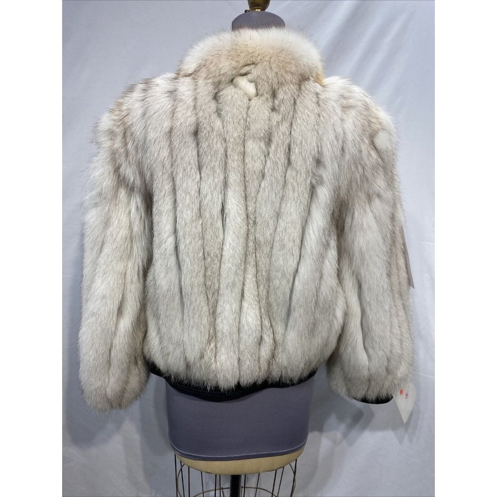 blue fox jacket leather hem trim w/ zipper (55042) - Picture 3 of 3